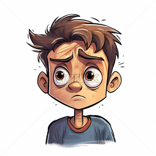 Generative AI portrait of a boy who is sad on white background - Starpik Stock