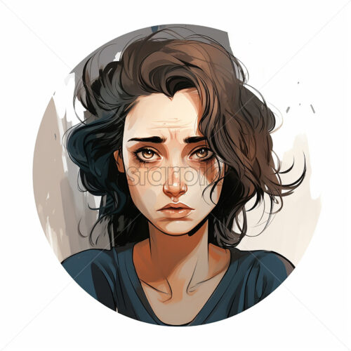 Generative AI portrait of a girl who is sad on a white background - Starpik Stock