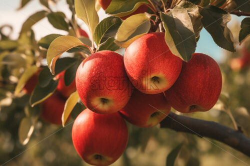 Generative AI some delicious ripe apples on a branch - Starpik Stock