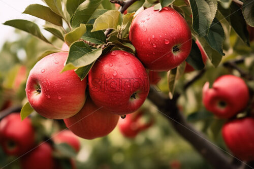 Generative AI some delicious ripe apples on a branch - Starpik Stock