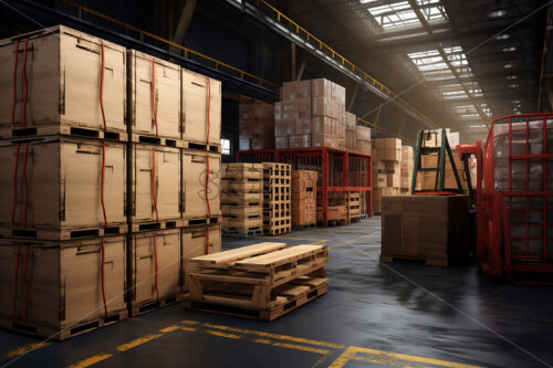 Generative AI the inside of a huge warehouse with many boxes - Starpik Stock