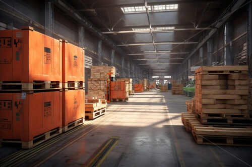 Generative AI the inside of a huge warehouse with many boxes - Starpik Stock