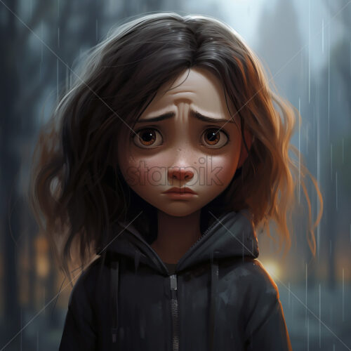 Generative AI the portrait of a 10-year-old girl who is sad - Starpik Stock