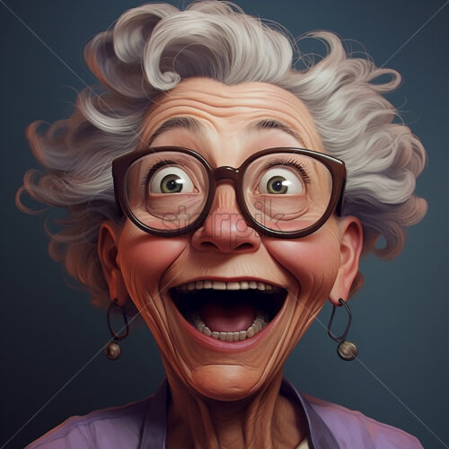 Generative AI the portrait of a 60-year-old adult woman who has an expression of amazement - Starpik Stock