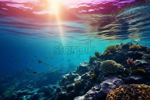 Generative AI underwater landscape with a coral reef - Starpik Stock