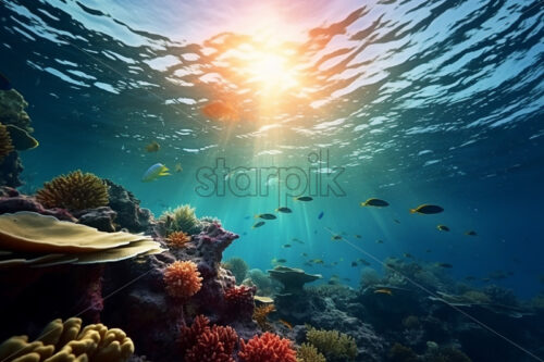 Generative AI underwater landscape with a coral reef - Starpik Stock