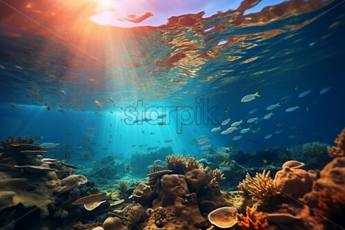 Generative AI underwater landscape with a coral reef - Starpik Stock