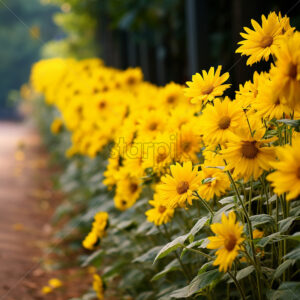 Generative AI yellow flowers in a field close up - Starpik Stock