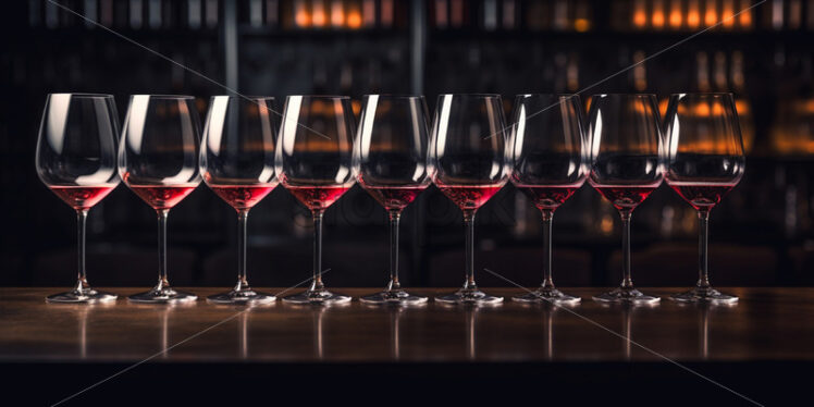 Half wine glasses arranged in a row - Starpik Stock