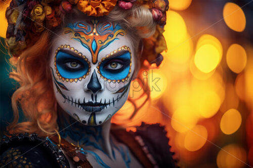 Halloween make up and costume woman with red hair and colored face close ups - Starpik
