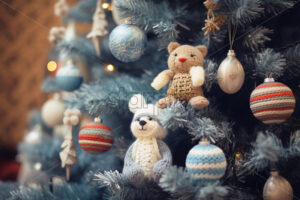 Handmade Christmas decorations hanging on the tree firs - Starpik