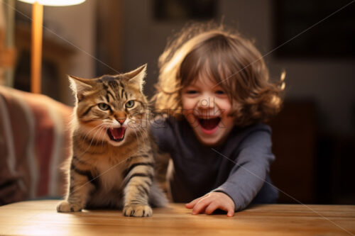 Little girl playing with a kitten friends togethers - Starpik