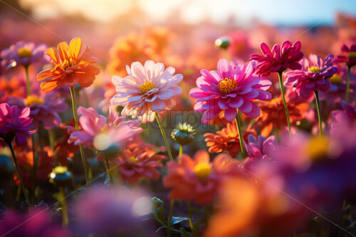 Lots of flowers of various vibrant colors on a meadow - Starpik Stock