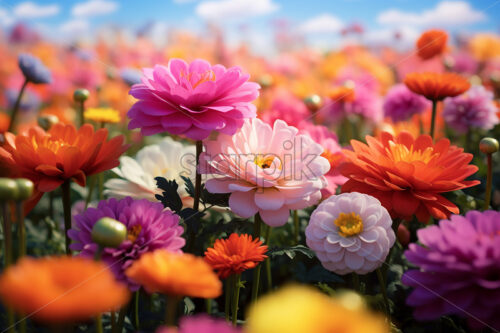 Lots of flowers of various vibrant colors on a meadow - Starpik Stock