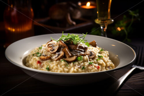 Mushroom risotto on a plate - Starpik Stock