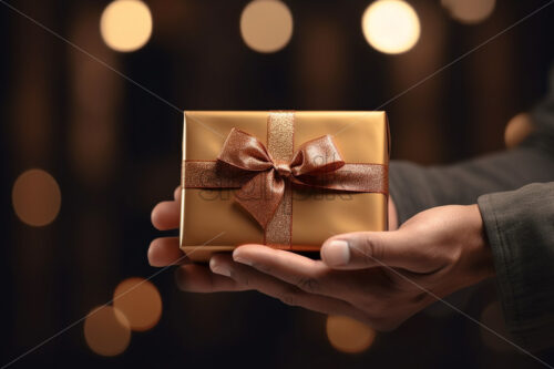 One hand holds a small gift box - Starpik Stock