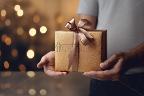 One hand holds a small gift box - Starpik Stock