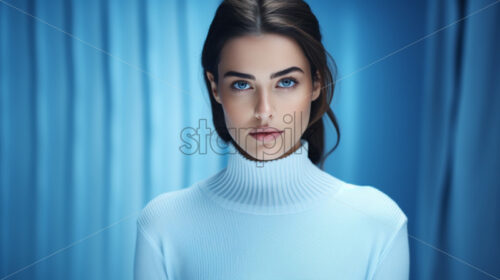 Portrait of a fashion model, blonde in a blue sweater - Starpik