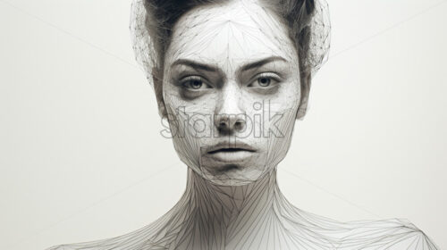 Portrait of a girl created in pencil, with lines - Starpik Stock