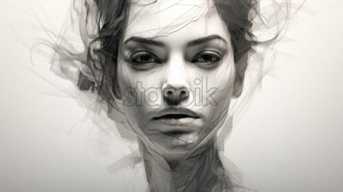 Portrait of a girl created in pencil, with lines - Starpik Stock