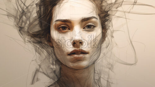 Portrait of a girl created in pencil, with lines - Starpik Stock