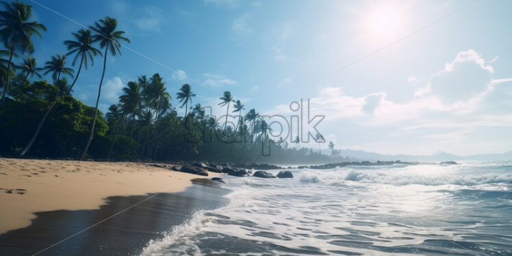 Sea, beach and many palm trees - Starpik Stock