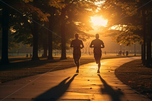 Silhouettes of athletes running in the park - Starpik Stock