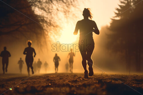 Silhouettes of athletes running in the park - Starpik Stock