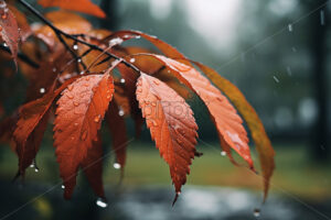 Some autumn yellow leaves, in a rainy day with water drops on them - Starpik Stock
