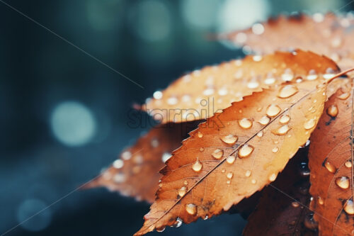 Some autumn yellow leaves, in a rainy day with water drops on them - Starpik Stock