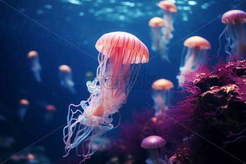 Some jellyfish in a coral reef - Starpik Stock