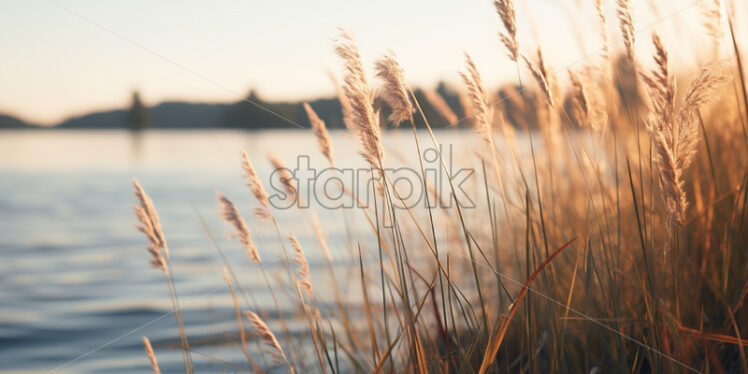 Tall grass on the shore of a lake - Starpik Stock
