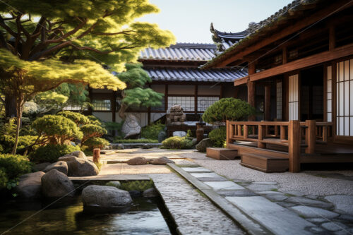 The courtyard of a Japanese-style wooden house - Starpik Stock