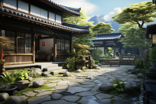 The courtyard of a Japanese-style wooden house - Starpik Stock
