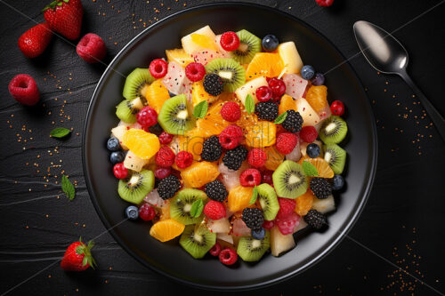 Top view of a plate with fruit salad - Starpik Stock