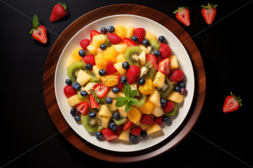 Top view of a plate with fruit salad - Starpik Stock