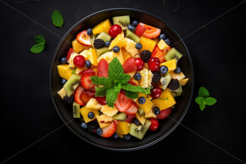 Top view of a plate with fruit salad - Starpik Stock