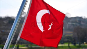 Turkish flag waving on a boat, slow motion - Starpik Stock