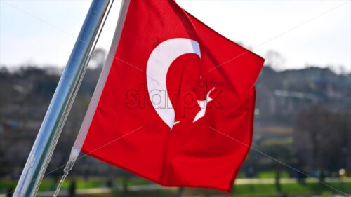 Turkish flag waving on a boat, slow motion - Starpik Stock