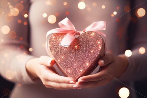 Woman hands holding pink heart giftbox festive celebrations - Starpik