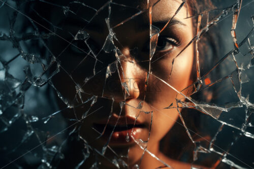 Woman looking through cracked glass darks colors - Starpik