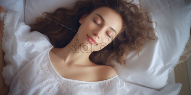 Woman sleeping in the bed, relaxing morning - Starpik Stock