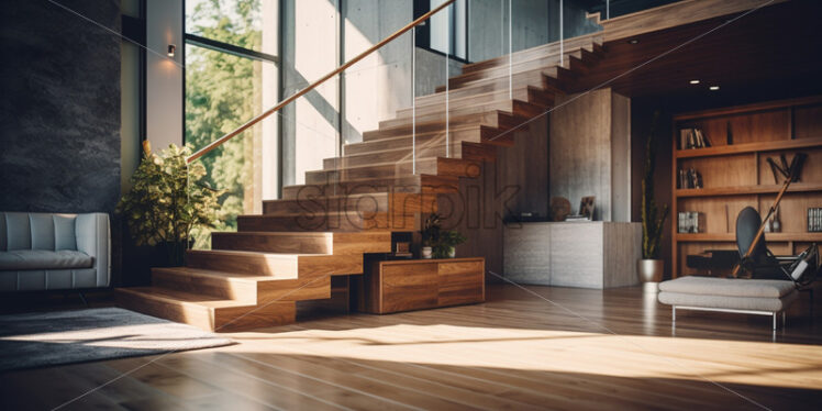 Wooden stairs in the luxury house - Starpik Stock