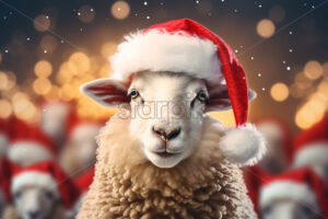 a sheep wearing Santa hat winter holidays card posters - Starpik