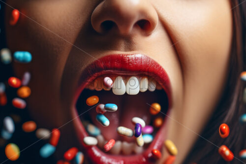 woman eating a bunch of pills concepts - Starpik