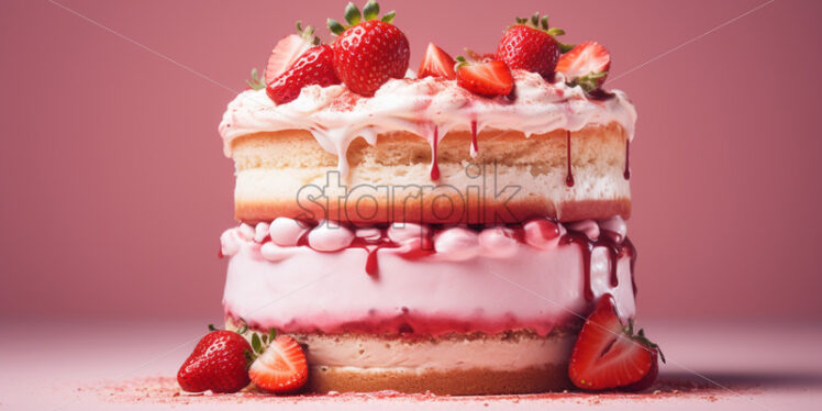 A layered strawberry and vanilla cake - Starpik Stock