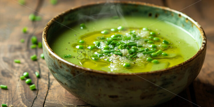 A pea soup on a wooden table - Starpik Stock