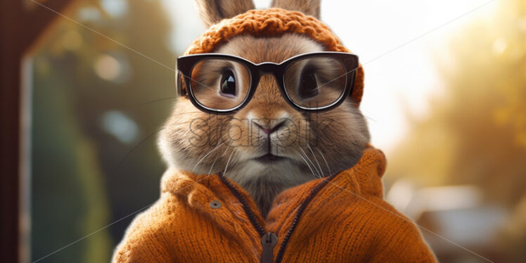 A rabbit in a warm sweater retro - Starpik Stock