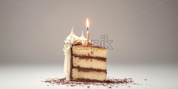 A slice of delicious cake with a candle - Starpik Stock