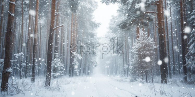 A winter blizzard in the forest - Starpik Stock